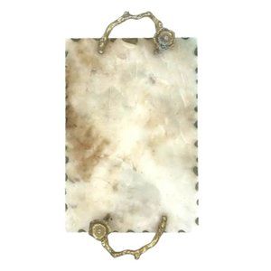 HOME ABOUT - Square Marble Tray/Flower Handles - HEAVY pc